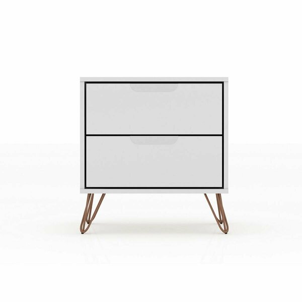 Designed To Furnish Rockefeller 2.0 Mid-Century- Modern Nightstand with 2-Drawer in White, 21.65 x 20.08 x 17.62 in. DE2616280